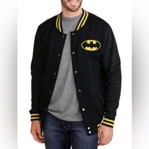 DC Comics Classic Logo Batman Varsity Black Bomber Jacket Size XL